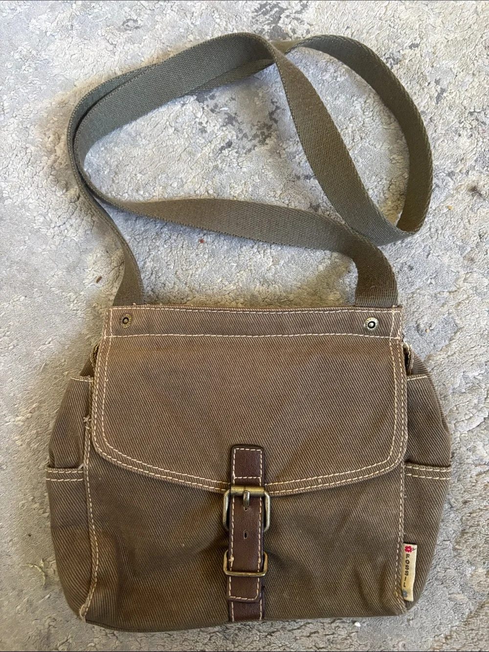 Y2KFossil Brown Canvas Messenger Bag with Olive Strap